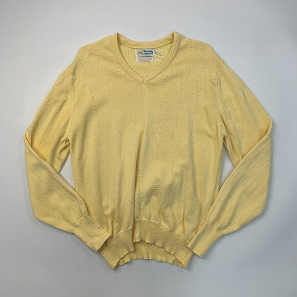 Vintage Tourney Sportswear Sweater Mens M Medium Yellow V Neck Cotton Made USA - Picture 2 of 9